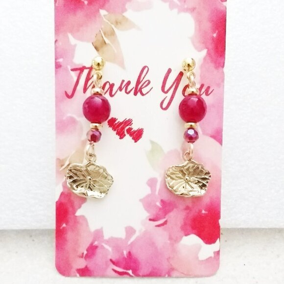 Gorgeous! Deep Rose Agates & Lotus Pad Earrings ~ Boldy Feminine & Alluring! - Picture 6 of 6